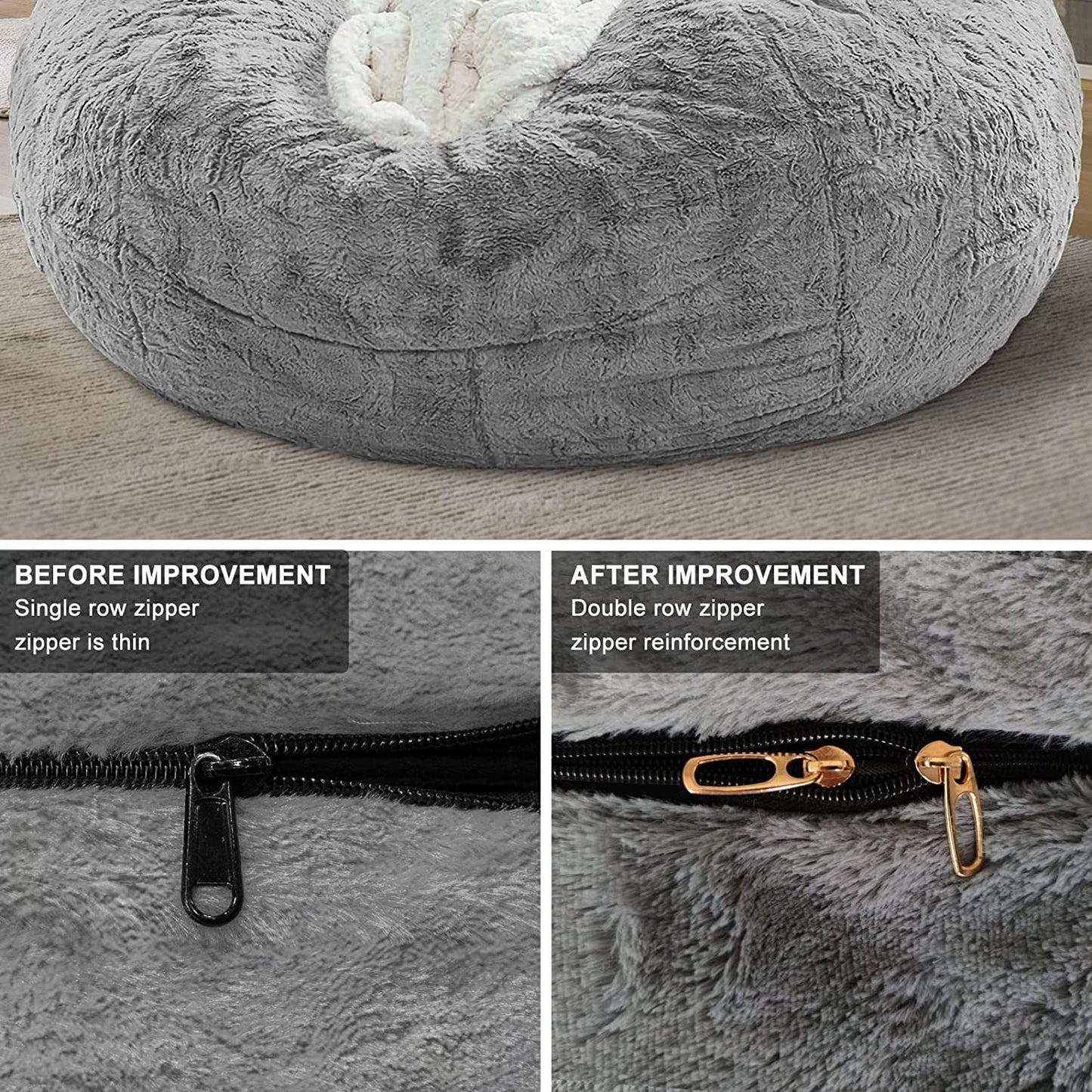 Bag Chair Coverit Was Only A Cover, Not A Full Bean BagChair Cushion, Big Round Soft Fluffy PV Velvet Sofa Bed Cover, Living Room Furniture, Lazy Sofa Bed Cover,6ft Black