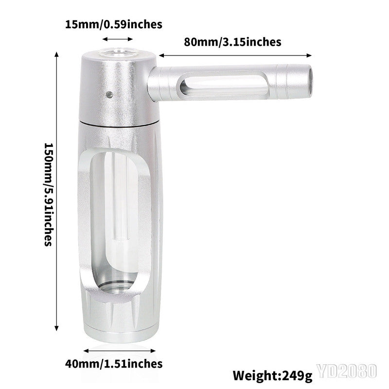 Portable metal smoking pipe with 155mm glass bowls, for dry tobacco & herb, hookah shisha pipe accessories.
