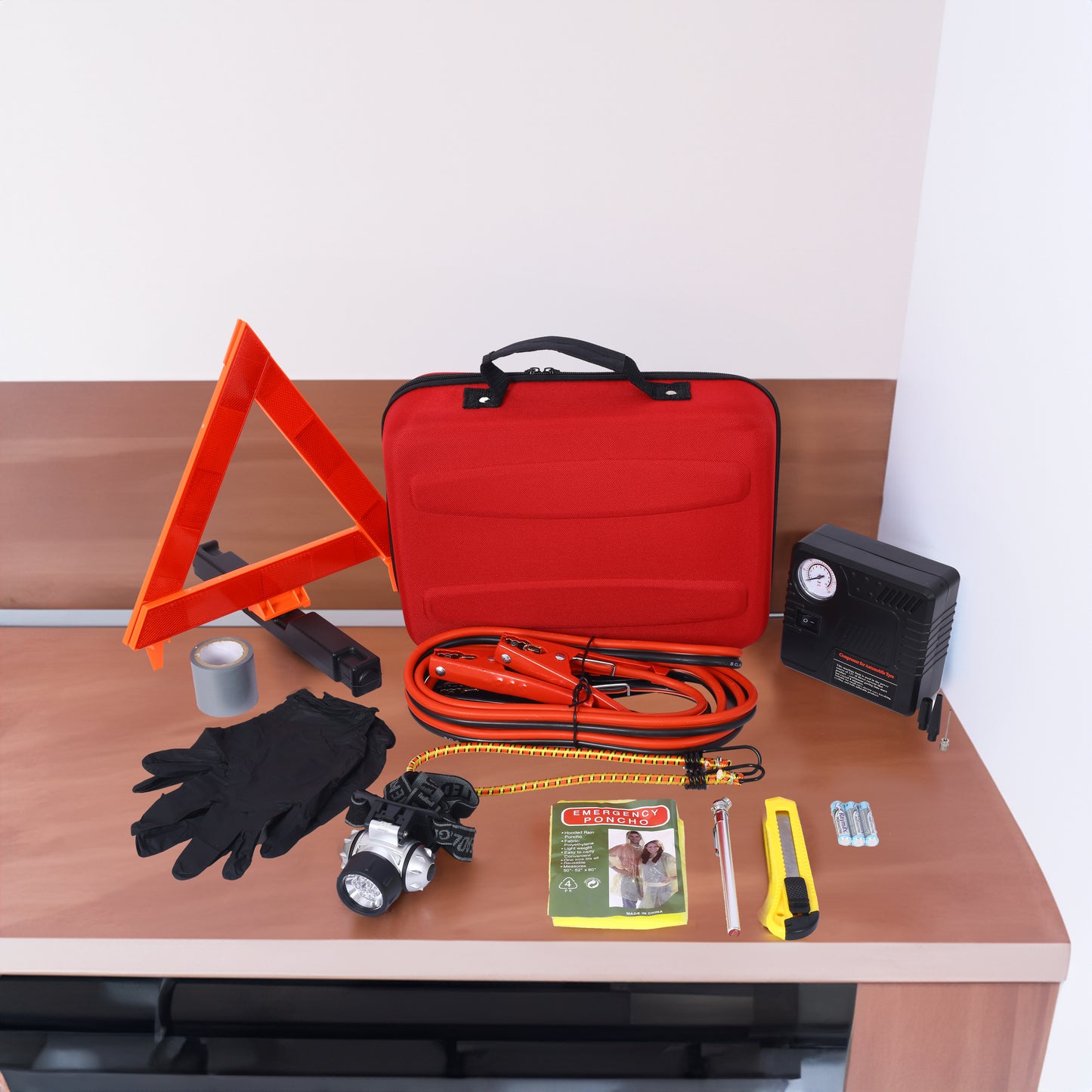 Auto Safety Emergency Kit, Emergency Car Kit with Portable Air Compressor