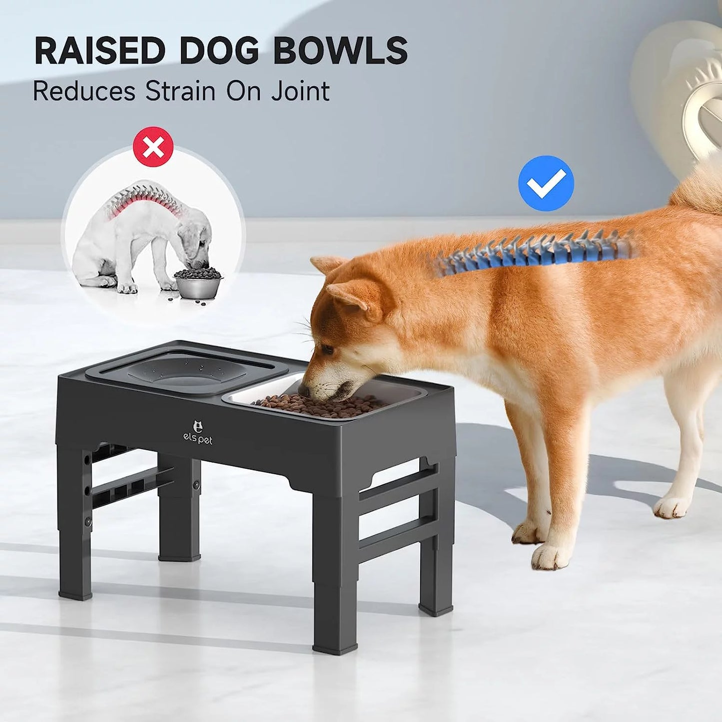 Elevated 2-in-1 Dog Bowl Set with Adjustable Height and No-Spill Water Bowl, Stainless Steel Food Bowl Stand