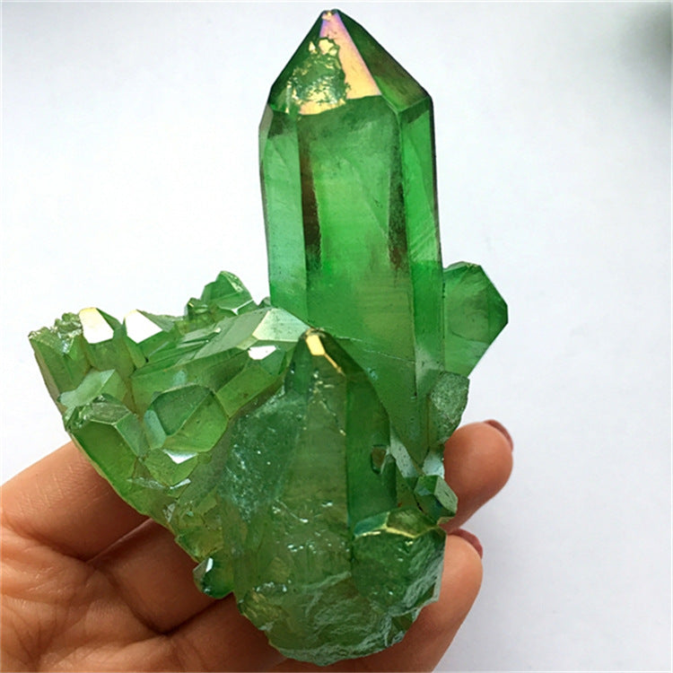 Natural cluster electric green crystal cluster backbone mineral standard seven color light purification demagnetization home decoration
