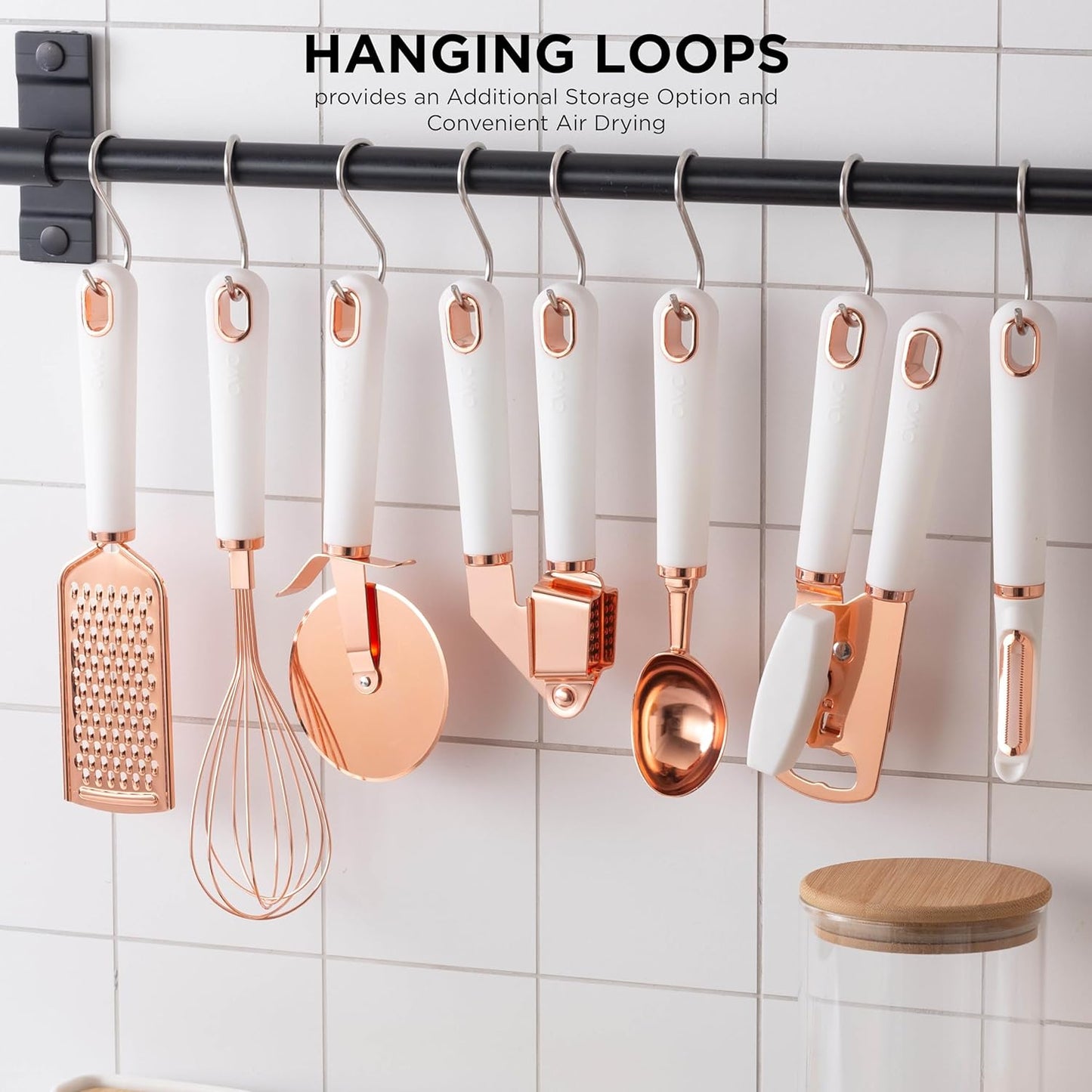 Stainless Steel Kitchen Utensil Set with Soft Touch Handles, 7-Piece Copper and White Collection