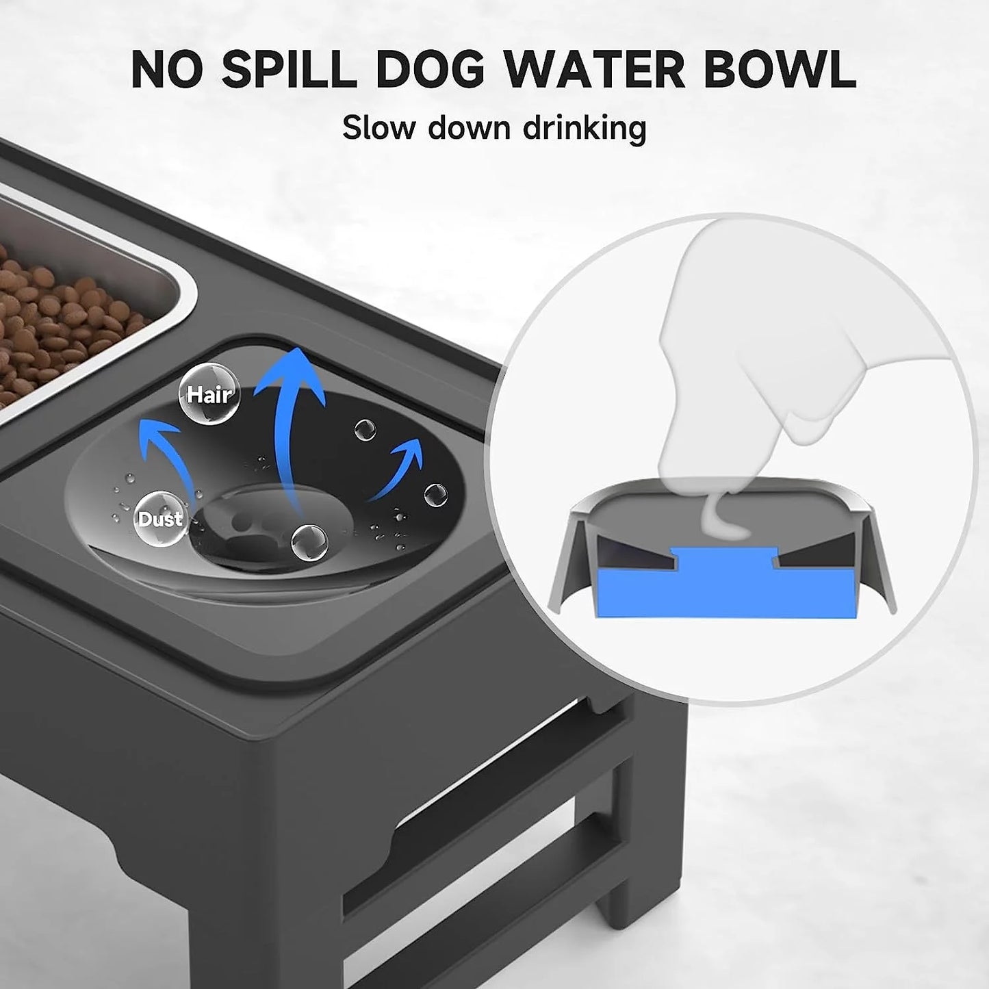 Elevated 2-in-1 Dog Bowl Set with Adjustable Height and No-Spill Water Bowl, Stainless Steel Food Bowl Stand