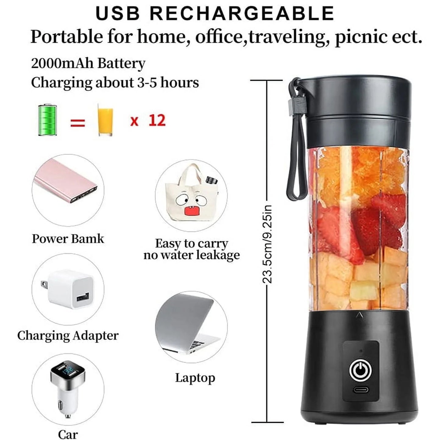 Cordless Black Battery-Operated Blender