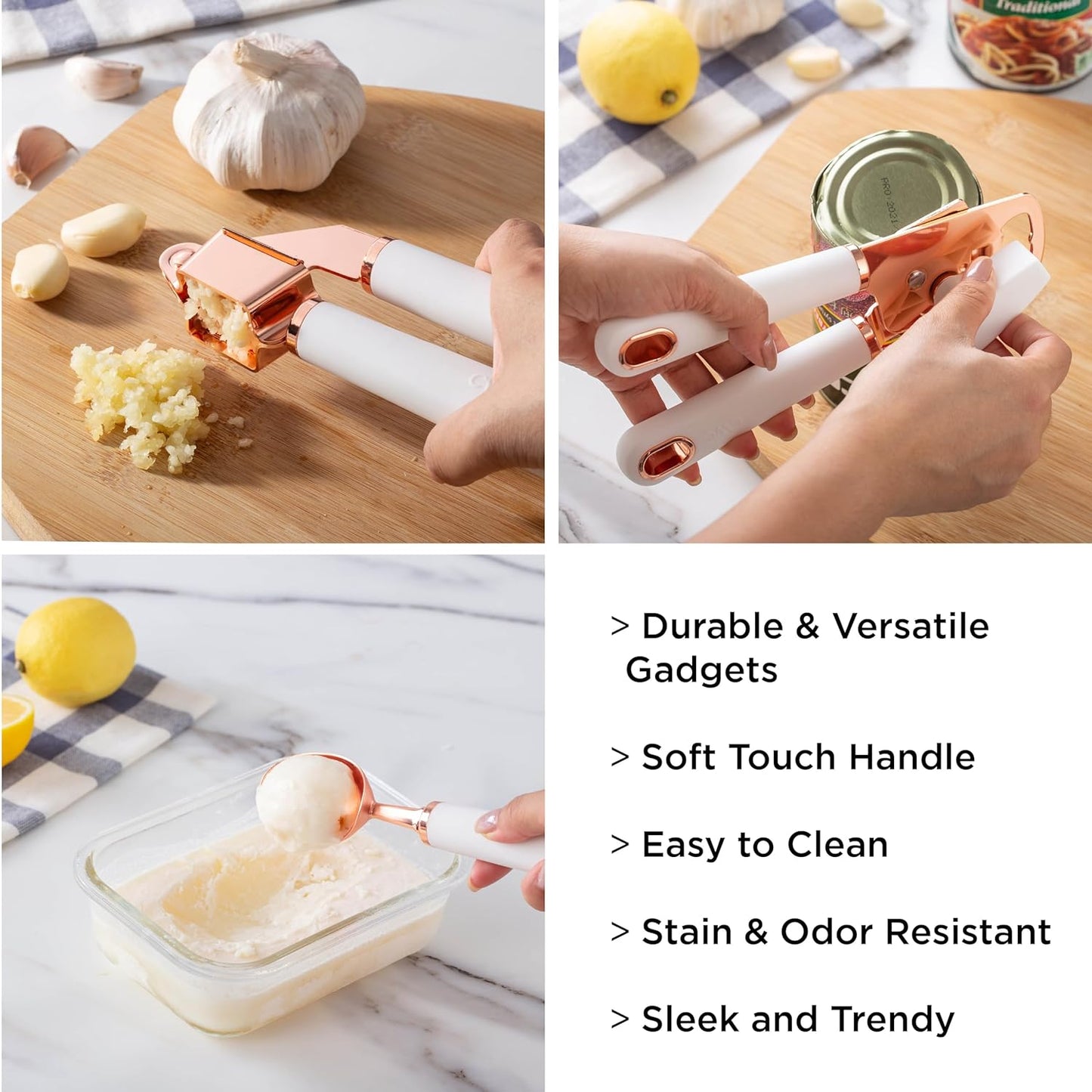 Stainless Steel Kitchen Utensil Set with Soft Touch Handles, 7-Piece Copper and White Collection