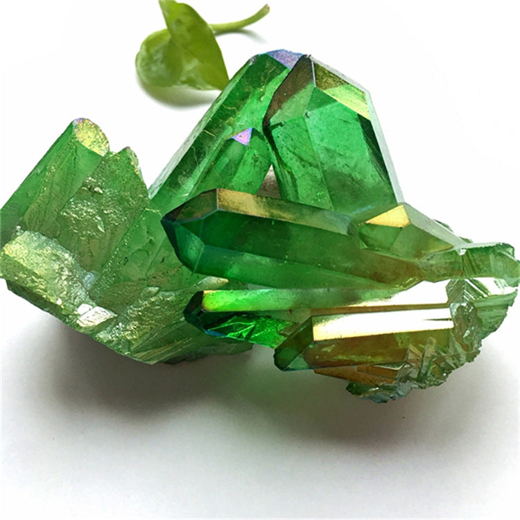 Natural cluster electric green crystal cluster backbone mineral standard seven color light purification demagnetization home decoration