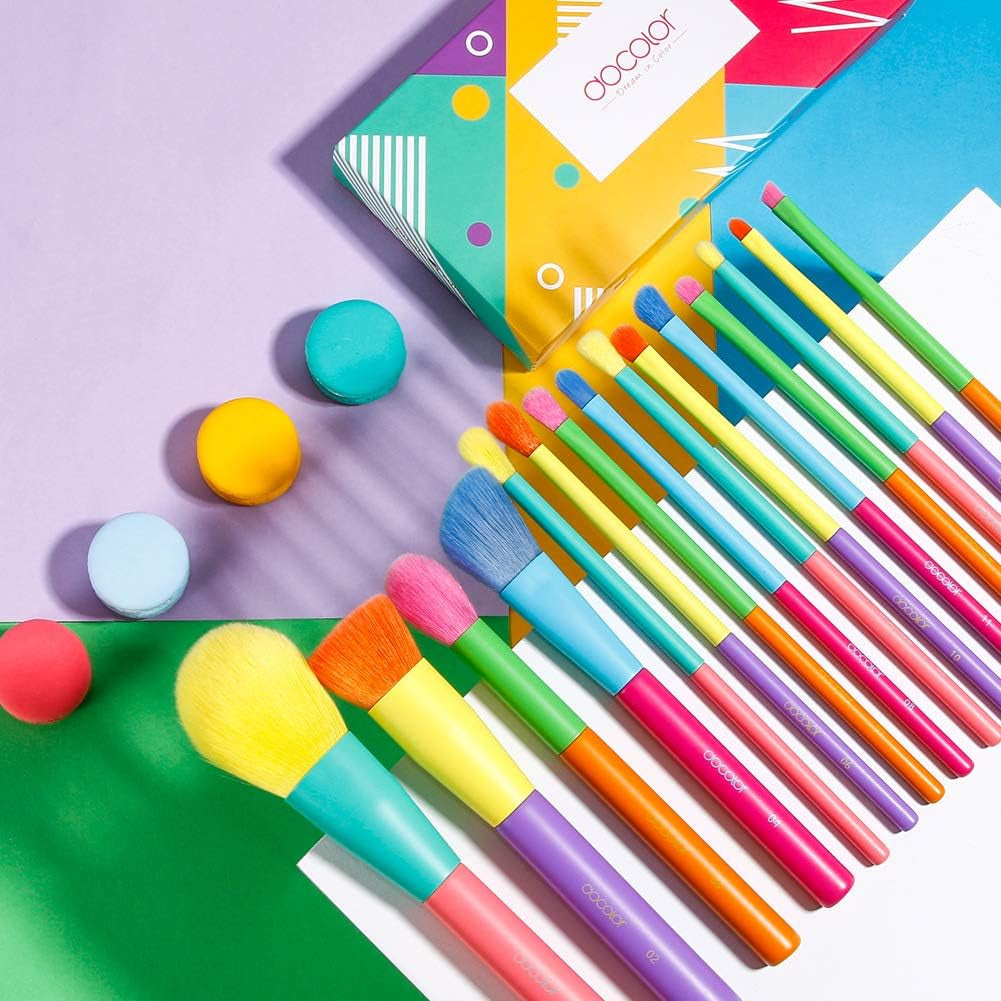 Makeup Brushes 15Pcs Colourful Makeup Brush Set Premium Gift Synthetic Kabuki Foundation Blending Face Powder Blush Concealers Eye Shadow Professional Make up Brush - Dream of Color