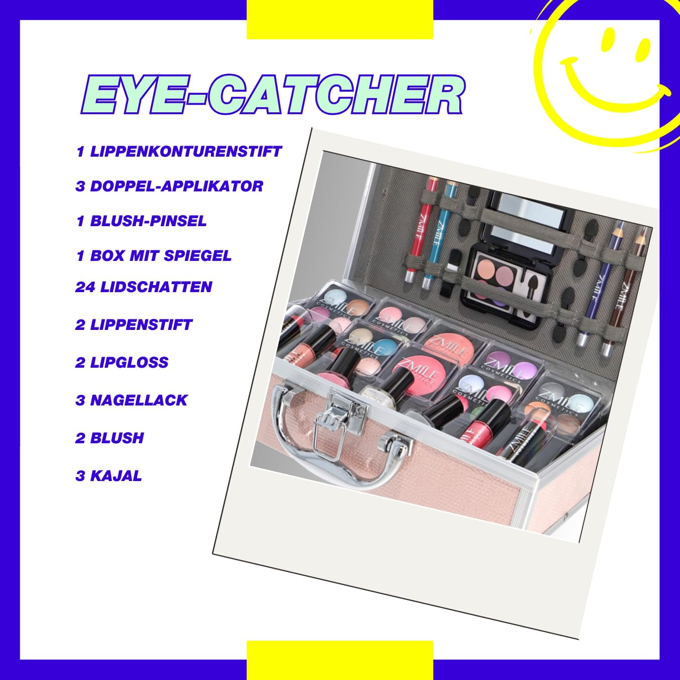 ZMILE COSMETICS EYE-CATCHER Rosa Kosmetikkoffer Vegane Kosmetik Mit Schminke - Make up Set Für Unterwegs, Zum Reisen Und Verschenken