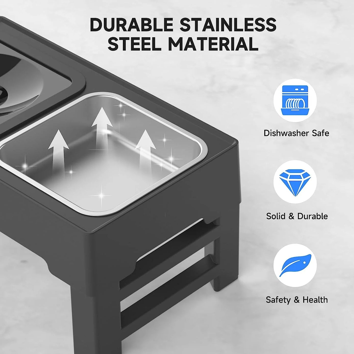 Elevated 2-in-1 Dog Bowl Set with Adjustable Height and No-Spill Water Bowl, Stainless Steel Food Bowl Stand
