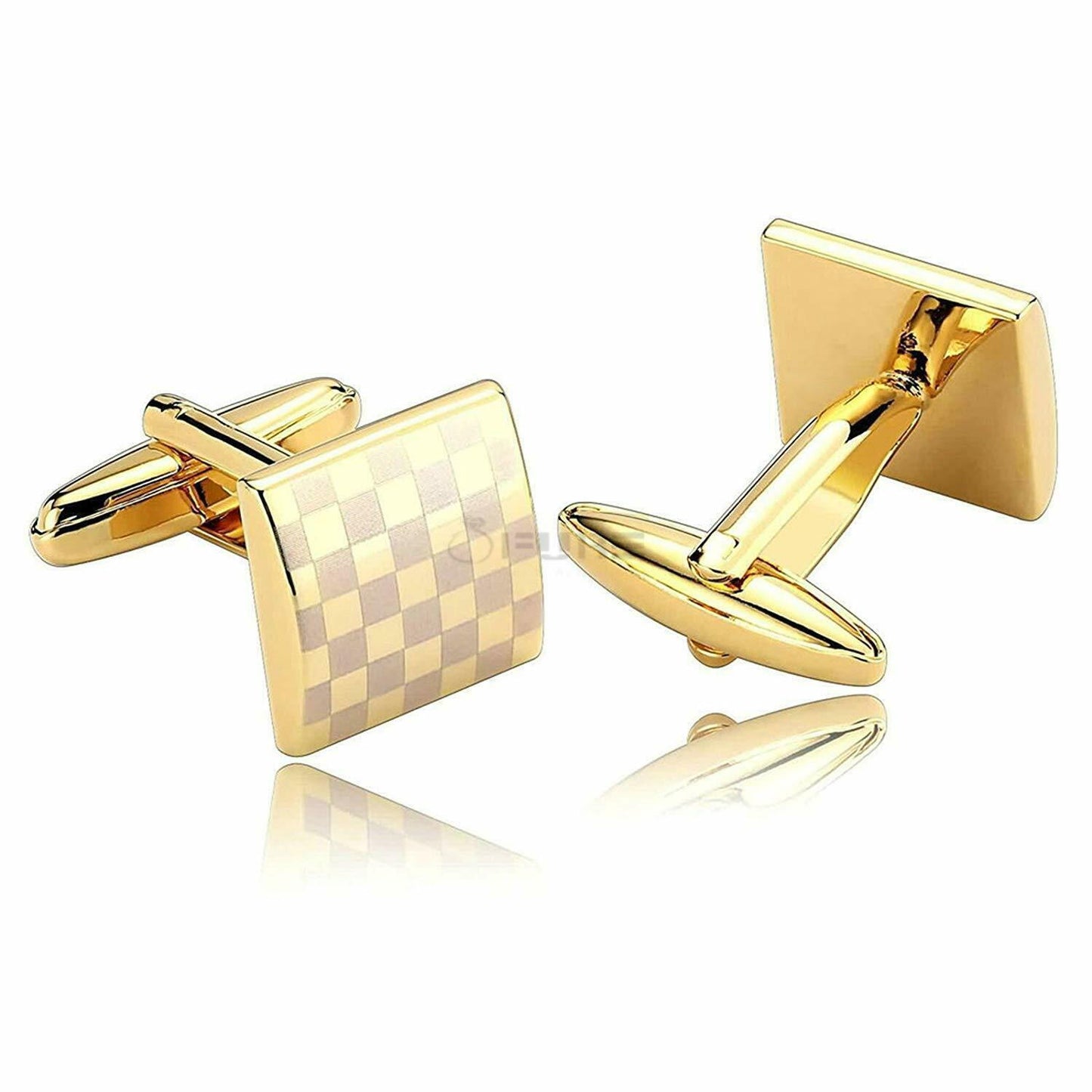 Classic Square Checkered Cuff Link 18Ct Gold Plated Men'S Formal Gift Cufflinks