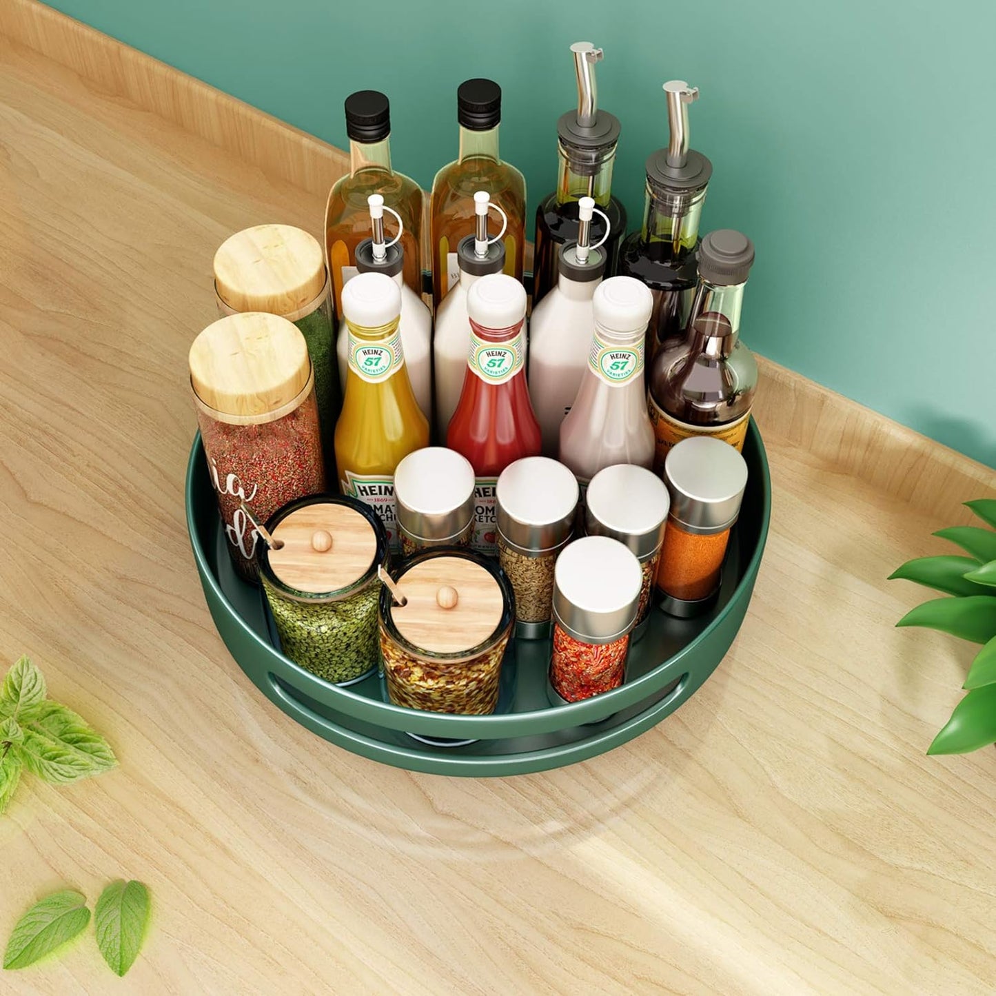 Lazy Susan Organizer Metal Steel Turntable, Rotating Spice Racks for Pantry Cabinet Cupboard Organizer Table 10 Inch Dark Green