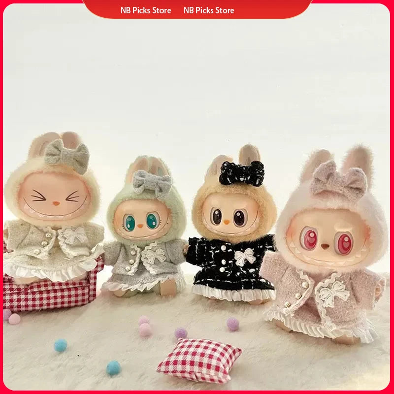 High-Fashion V1 V2 Labubu High End Luxury Chane Set 15cm 17cm Classic Grid Style Dress Set Fashion Clothes Replacement