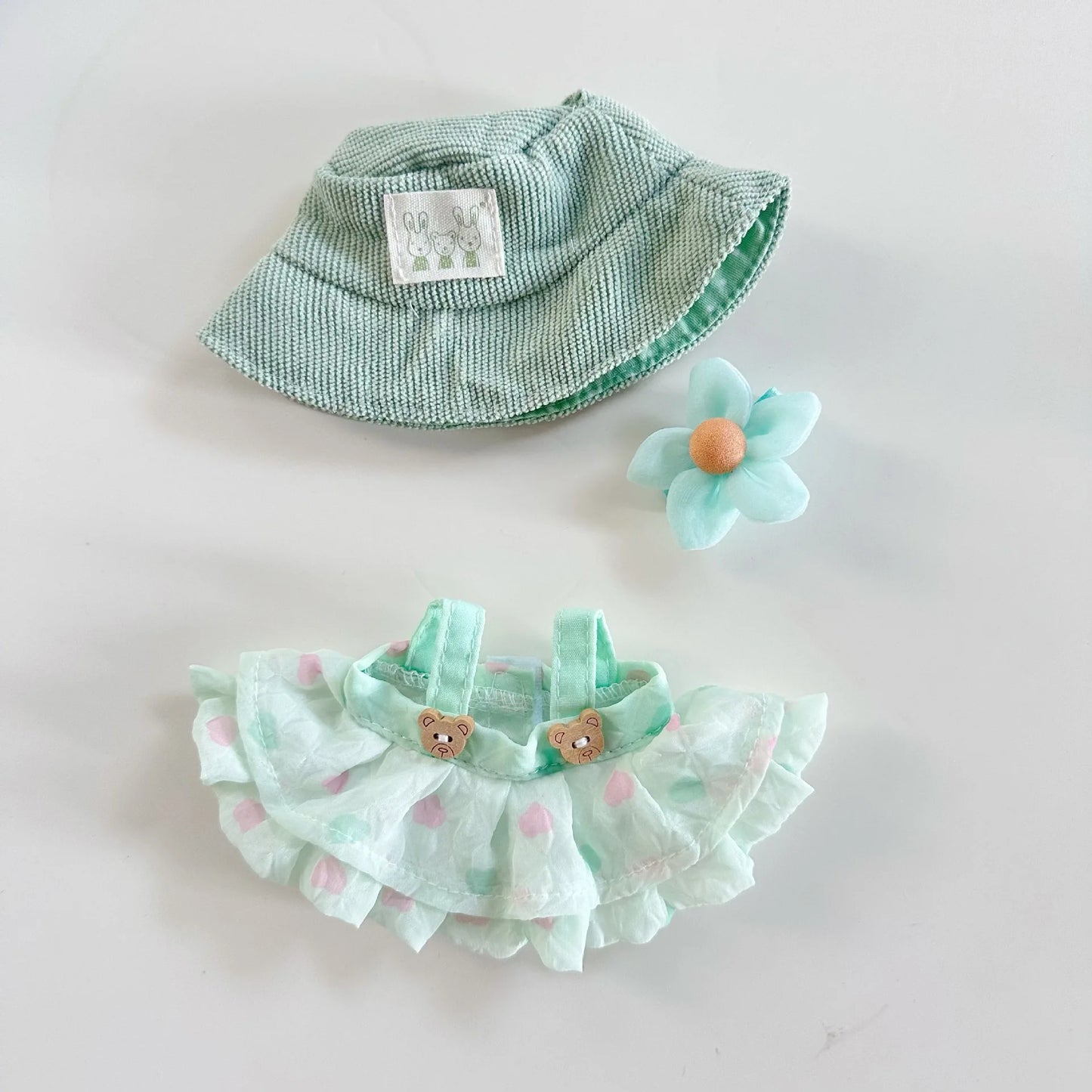 For 17cm labubu doll clothes wrinkled skirt flower hairpin set fisherman hat labubu clothes ropa labubu