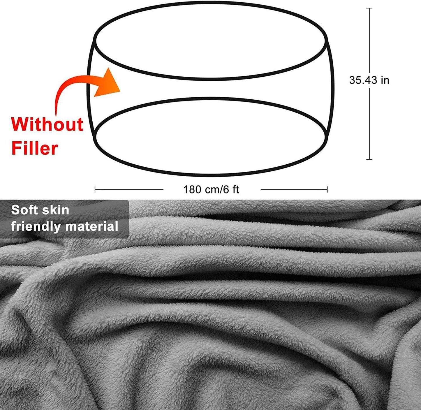 Bag Chair Coverit Was Only A Cover, Not A Full Bean BagChair Cushion, Big Round Soft Fluffy PV Velvet Sofa Bed Cover, Living Room Furniture, Lazy Sofa Bed Cover,6ft Black