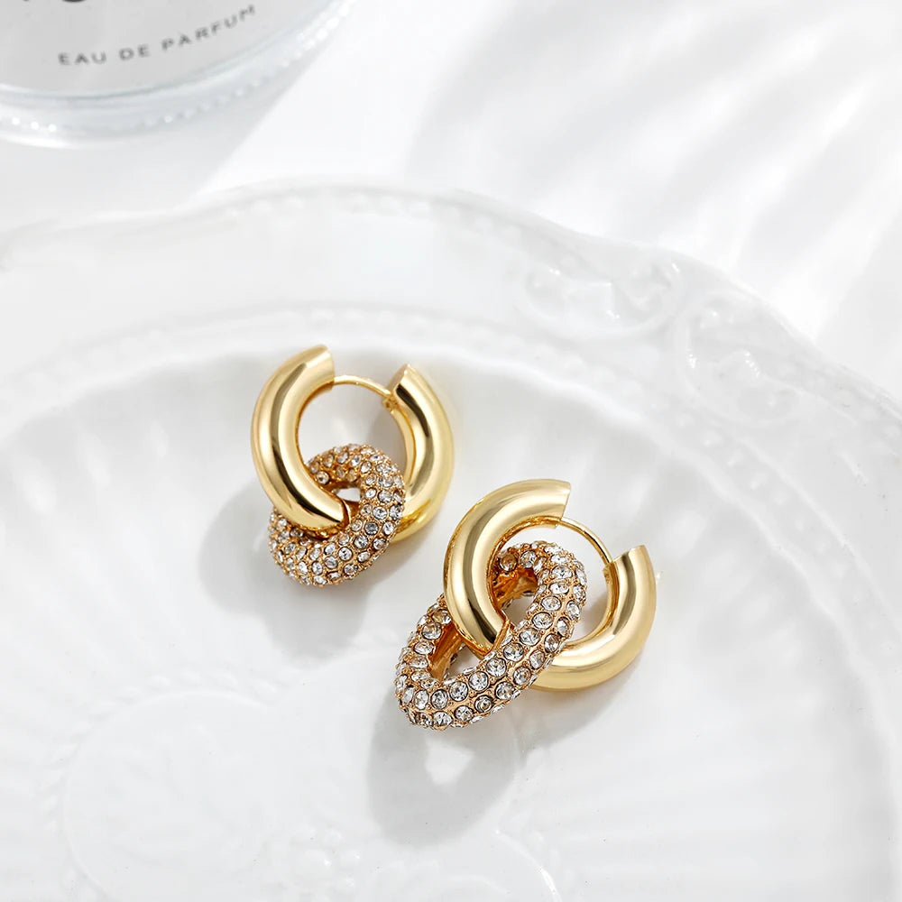 Fashion CZ Zircon Round Huggie Hoop Earrings for Women Geometric U Shape Ear Buckle Hoops Gold Plated Stainless Steel Jewelry
