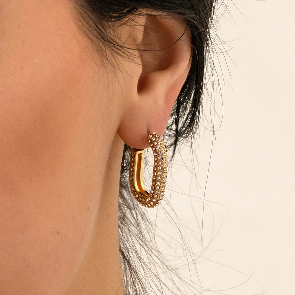 Fashion CZ Zircon Round Huggie Hoop Earrings for Women Geometric U Shape Ear Buckle Hoops Gold Plated Stainless Steel Jewelry