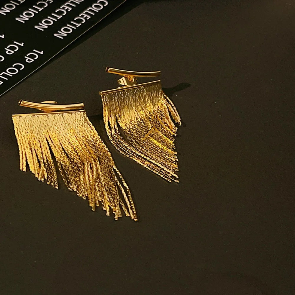 Fashion Dangle Earrings Long Bling Gold Color Tassel Earrings for Women Girls Wedding Daily Hot Sale Jewelry Gift