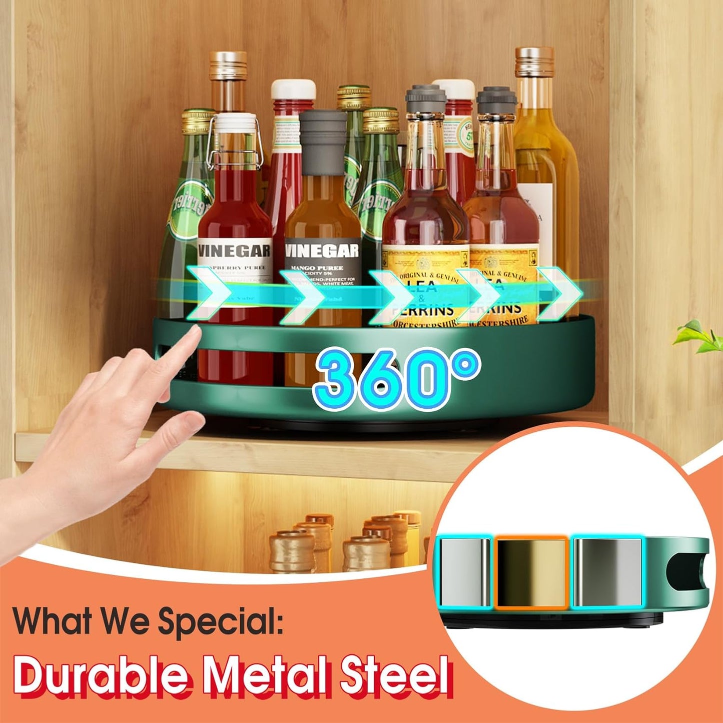 Lazy Susan Organizer Metal Steel Turntable, Rotating Spice Racks for Pantry Cabinet Cupboard Organizer Table 10 Inch Dark Green