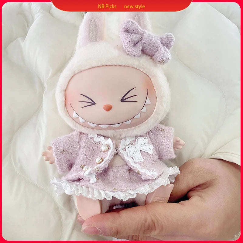 High-Fashion V1 V2 Labubu High End Luxury Chane Set 15cm 17cm Classic Grid Style Dress Set Fashion Clothes Replacement