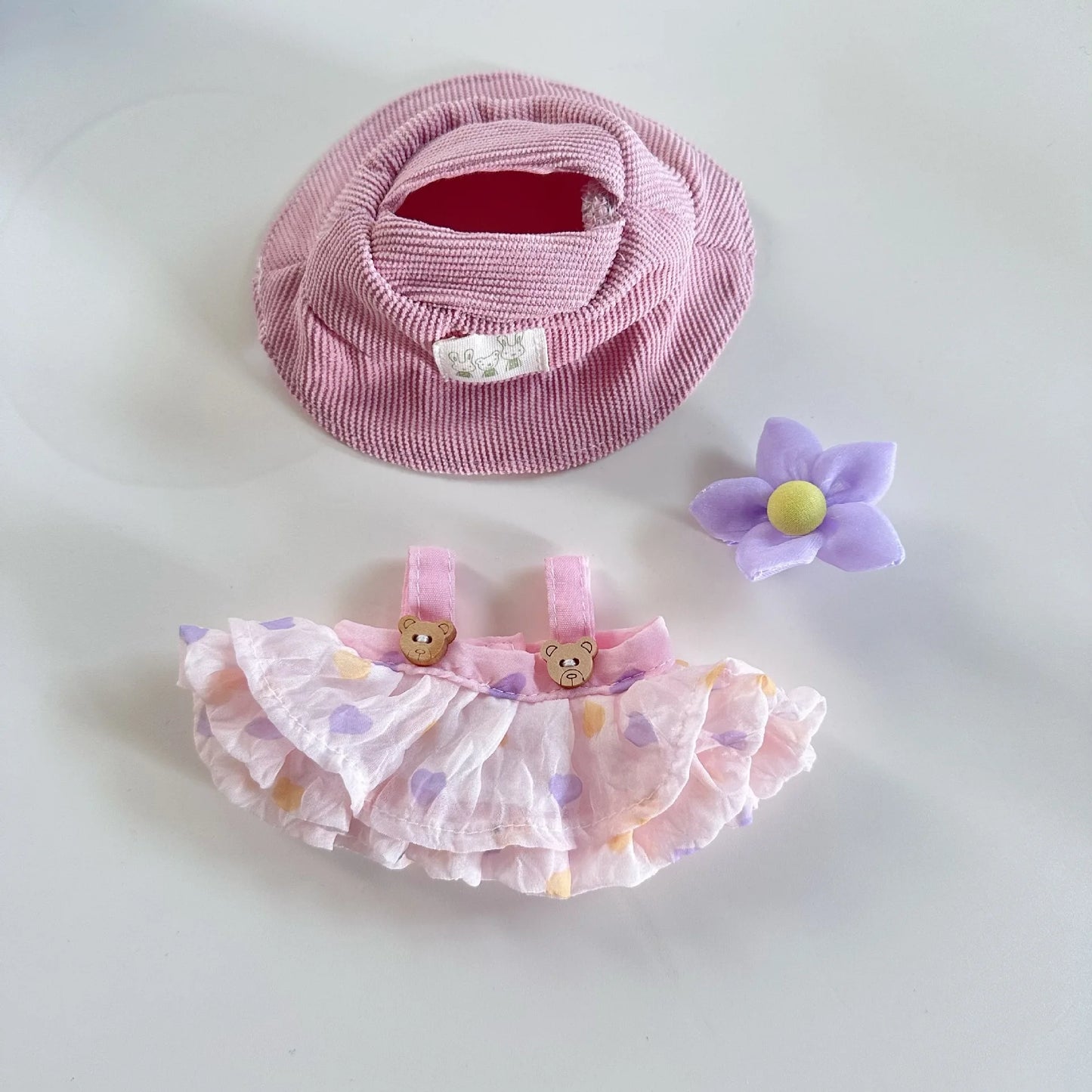 For 17cm labubu doll clothes wrinkled skirt flower hairpin set fisherman hat labubu clothes ropa labubu