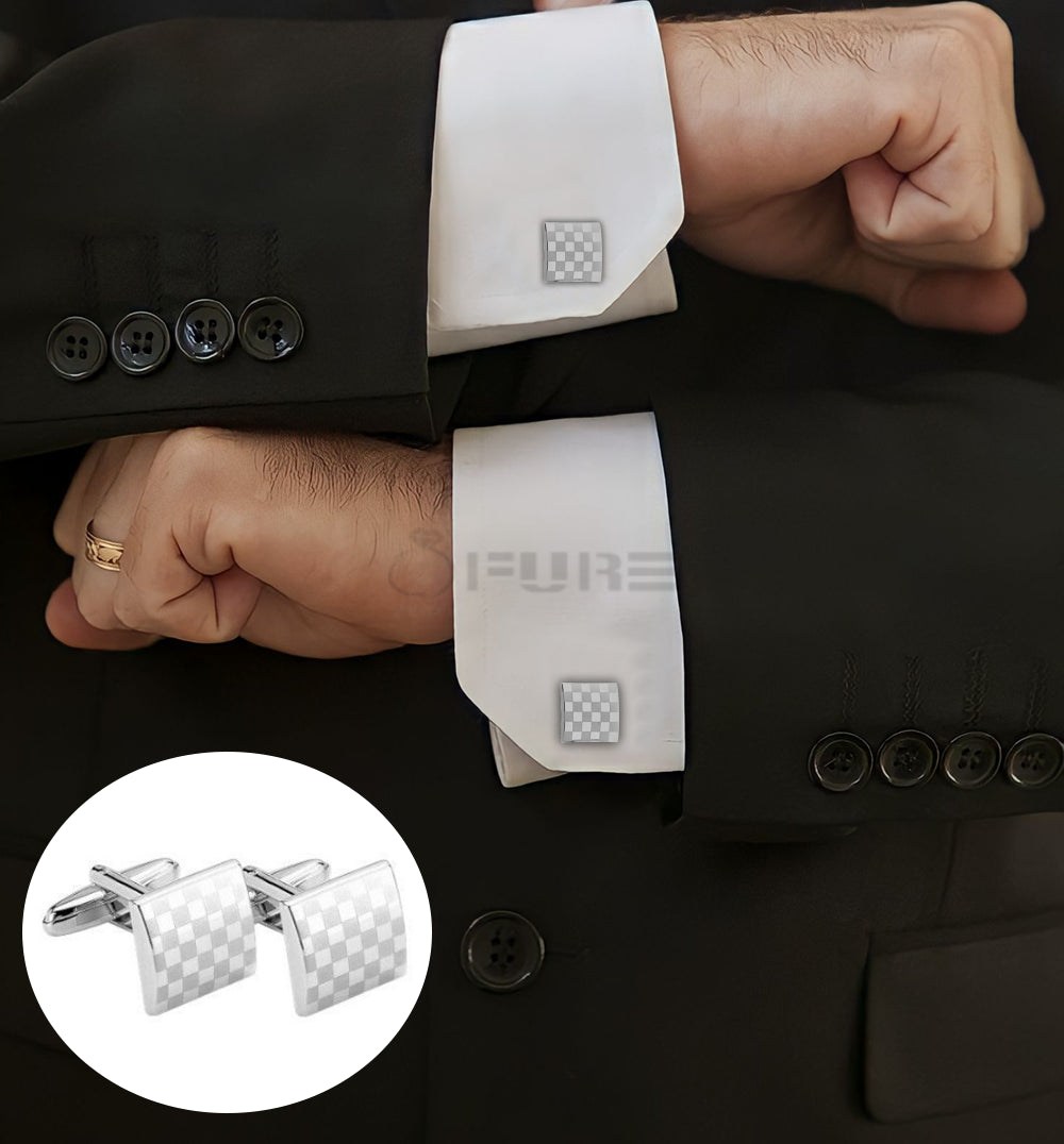 Classic Square Checkered Cuff Link 18Ct Gold Plated Men'S Formal Gift Cufflinks