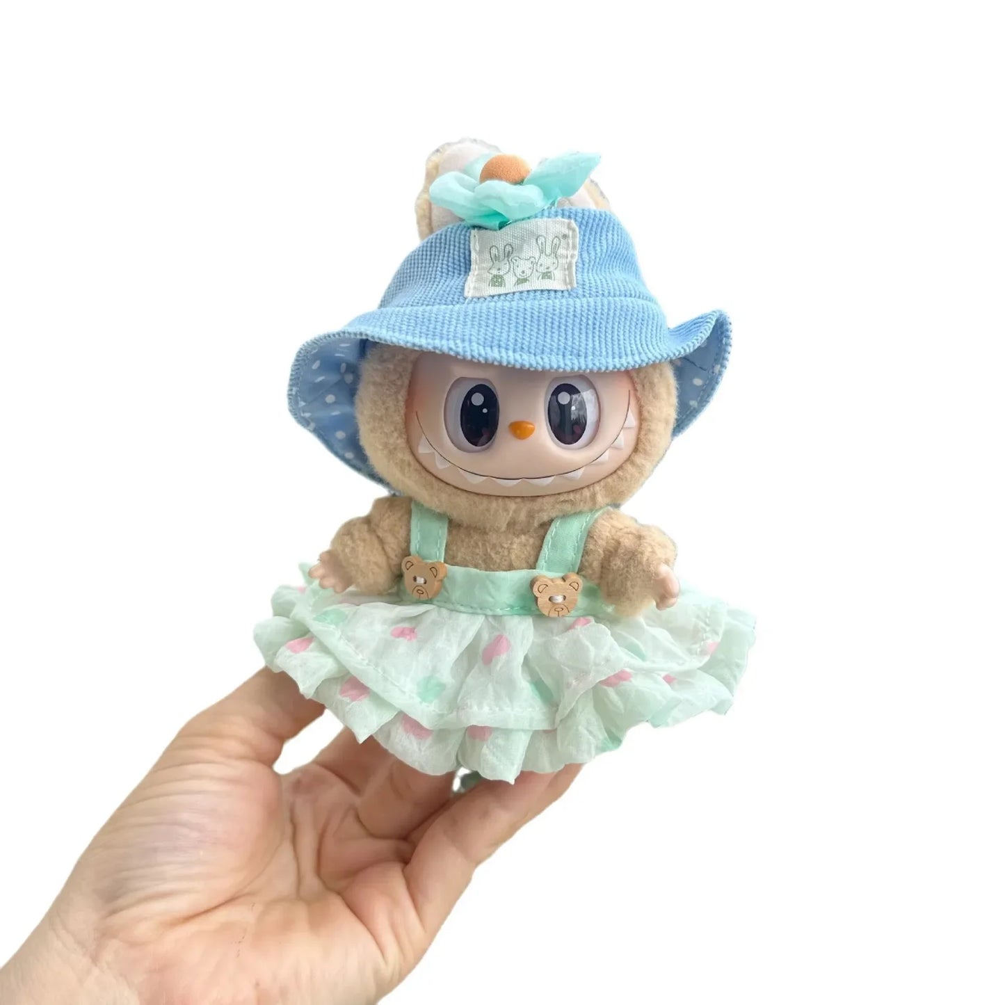 For 17cm labubu doll clothes wrinkled skirt flower hairpin set fisherman hat labubu clothes ropa labubu