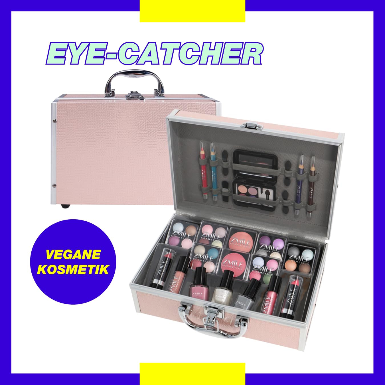 ZMILE COSMETICS EYE-CATCHER Rosa Kosmetikkoffer Vegane Kosmetik Mit Schminke - Make up Set Für Unterwegs, Zum Reisen Und Verschenken