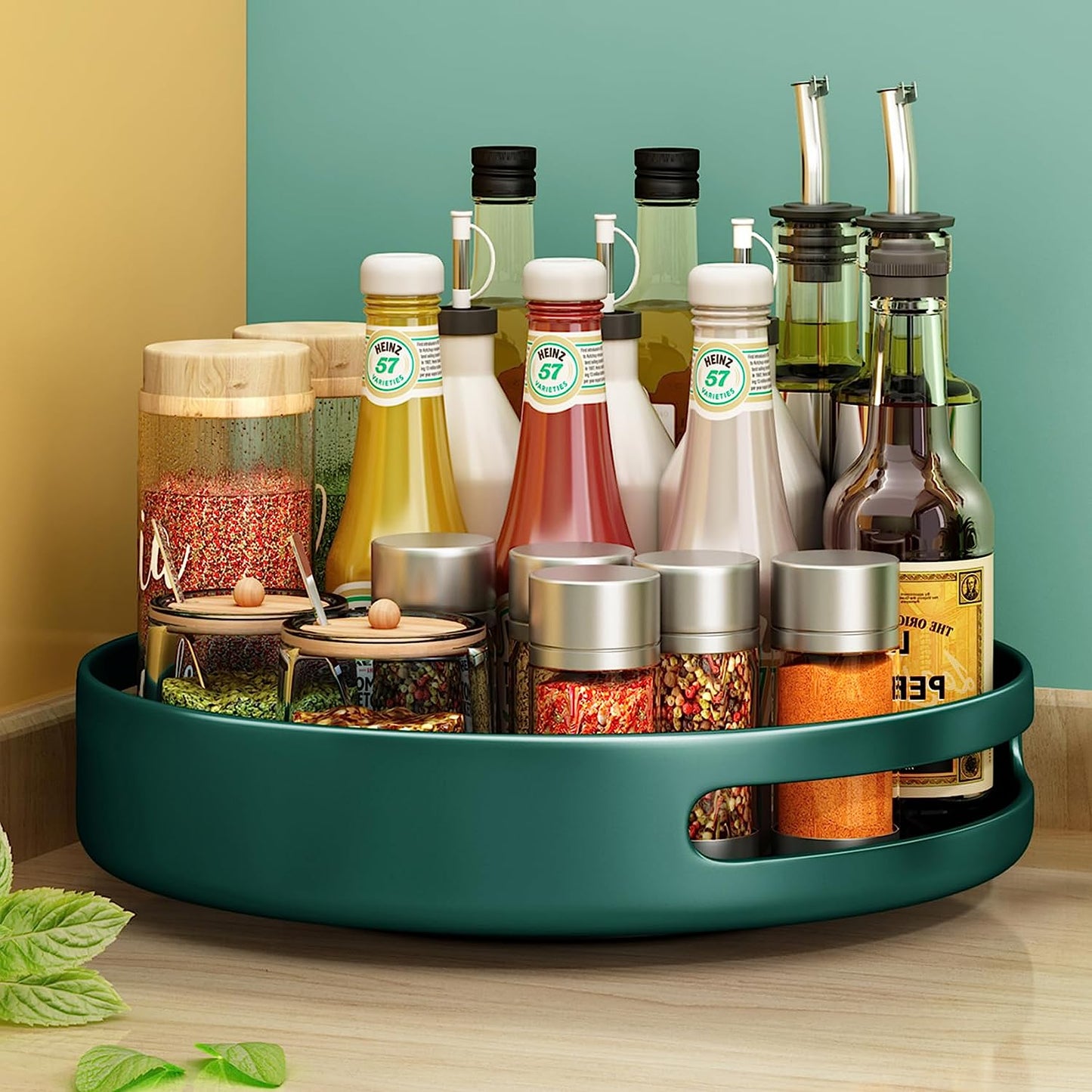 Lazy Susan Organizer Metal Steel Turntable, Rotating Spice Racks for Pantry Cabinet Cupboard Organizer Table 10 Inch Dark Green