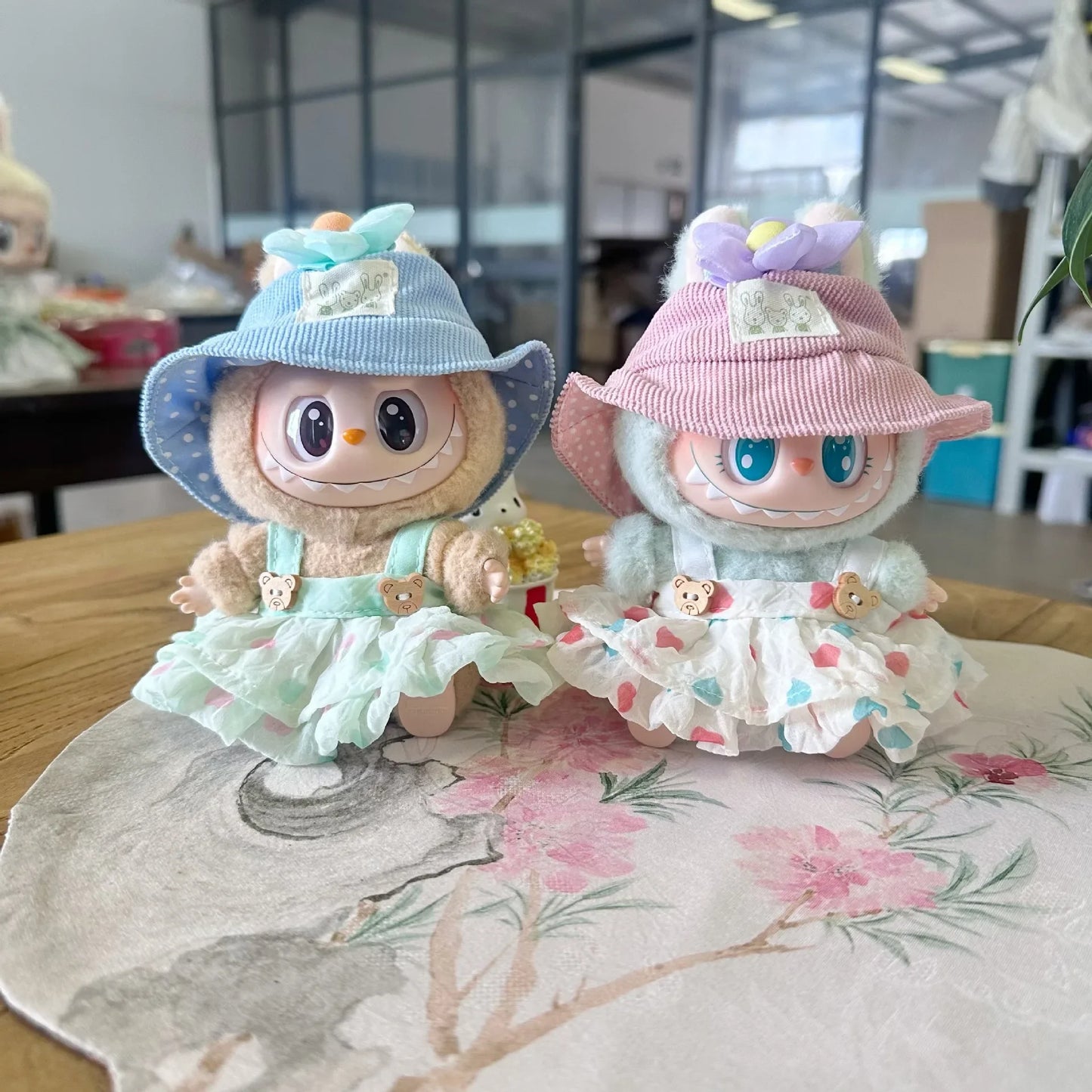 For 17cm labubu doll clothes wrinkled skirt flower hairpin set fisherman hat labubu clothes ropa labubu