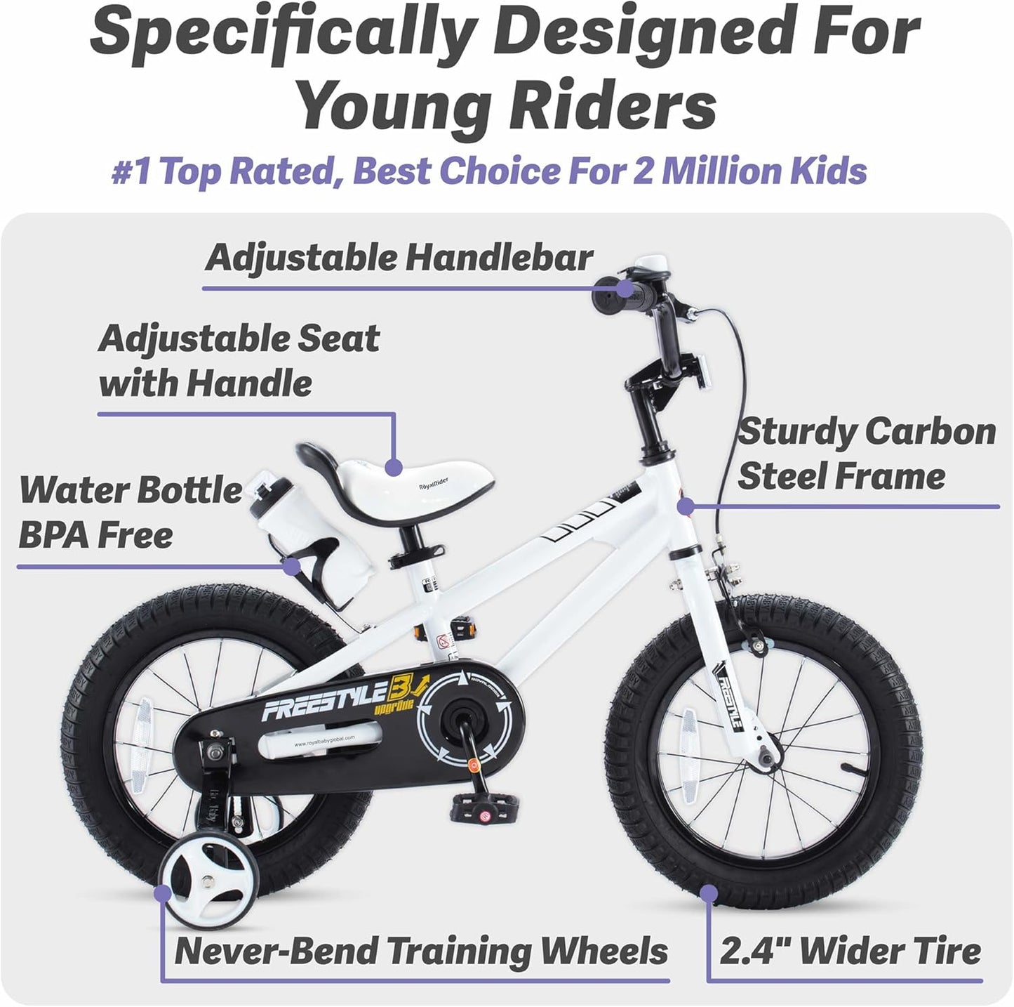 Freestyle Kids Bike 12 14 16 18 20 Inch Bicycle, Training Wheels or Kickstand Available, for Boys Girls Ages 3+ Years, Multiple Colors