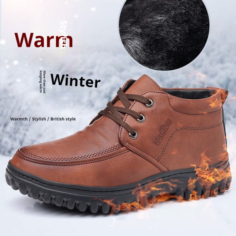 Men's Warm With Velvet Genuine Leather Soft Bottom Leather Shoes