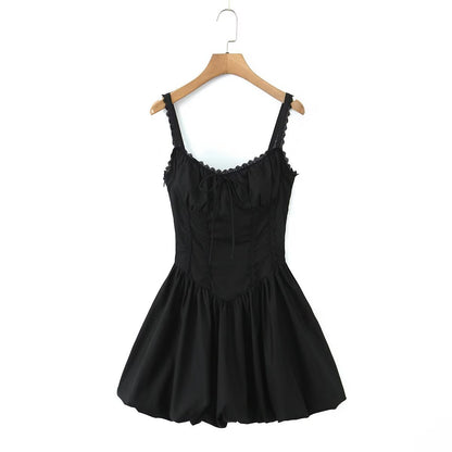 Lace Splicing Sling Lace-up Waist-controlled Dress