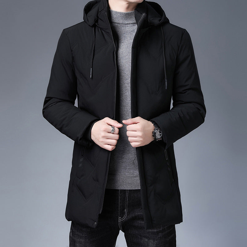 Casual Thickening Mid-length Hooded Detachable Warm-keeping Cotton Clothing