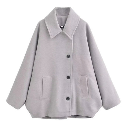 Winter Wool Blend Short Batwing Sleeve Woolen Overcoat Coat