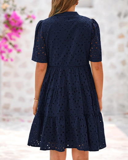 V-neck Hollow Lace Dress High-grade