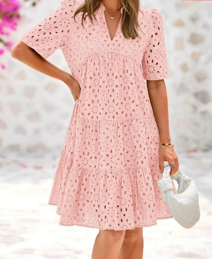 V-neck Hollow Lace Dress High-grade