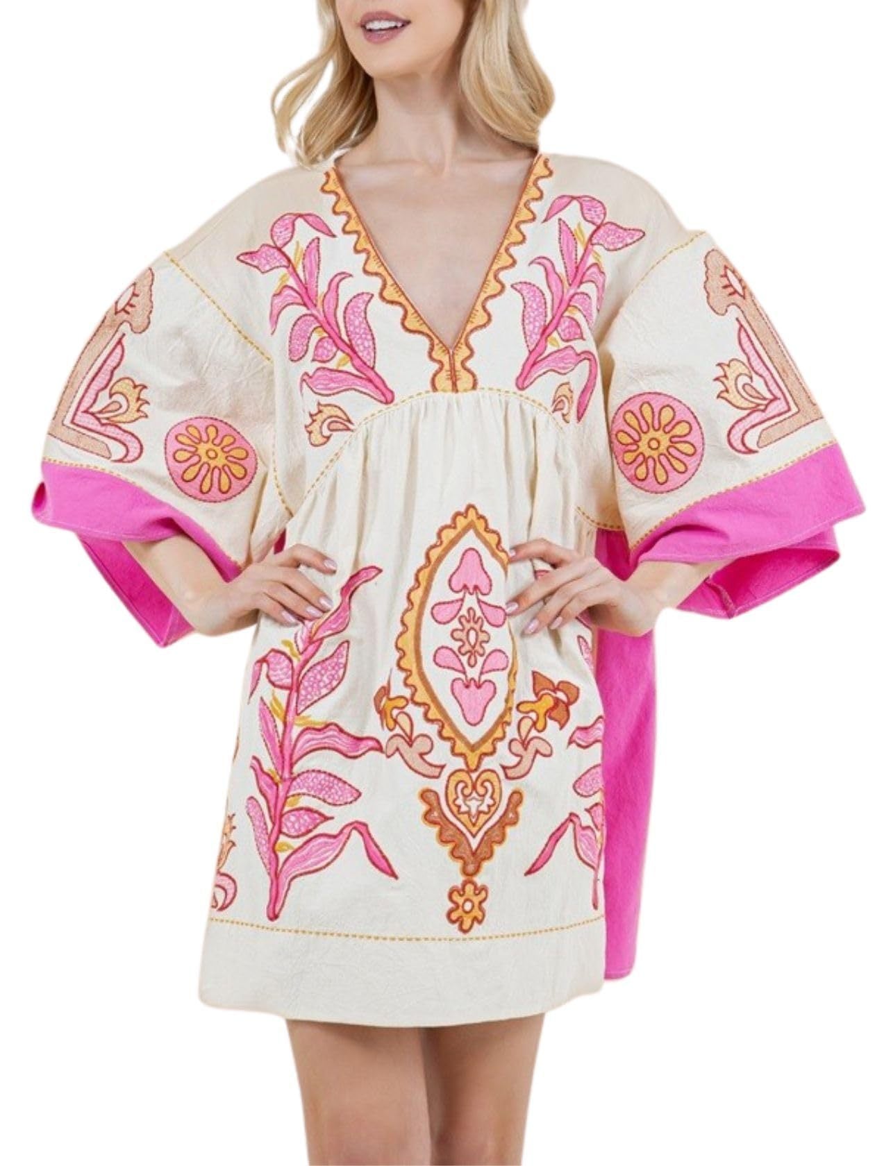 Women's Floral Printed 34 Sleeves V-neck Dress