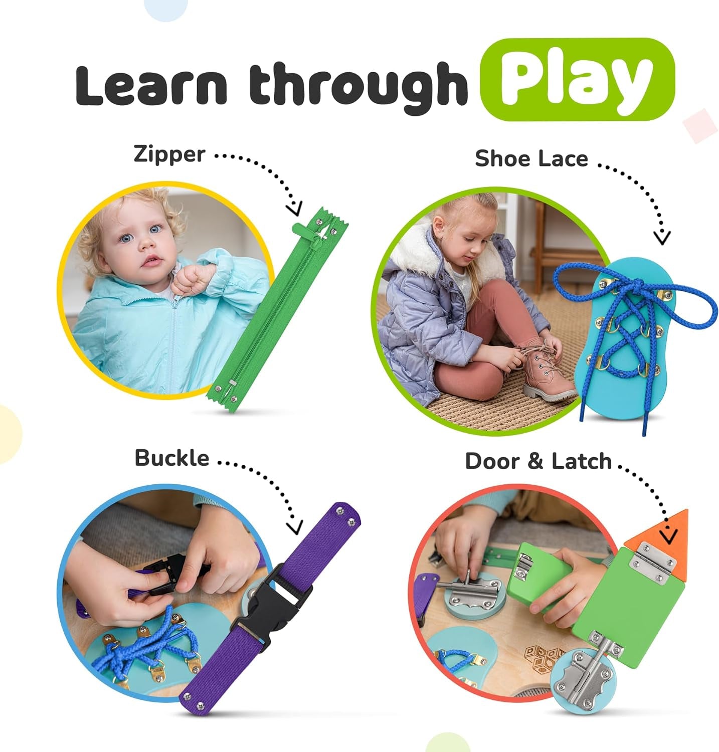 Montessori Busy Board for Toddlers, Sensory Toddler Busy Board with 10 Activities for Learning Fine Motor Skills, Wooden Activity Toy Kids Travel Toy for Boys & Girls, Packaging May Vary