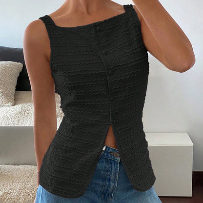 Womens Trendy Square Neck Button Up Vest Top Y2k Going Out Tank Tops