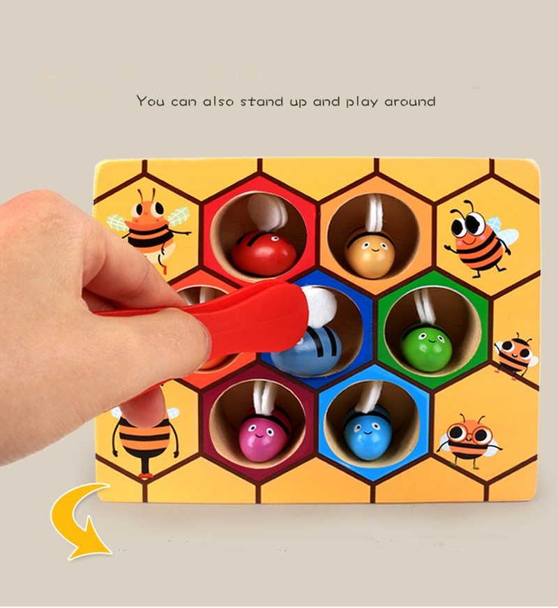 Montessori Educational Industrious Little Bees Kids Wooden Toys for Children Interactive Beehive Game Board Funny Toy Gift