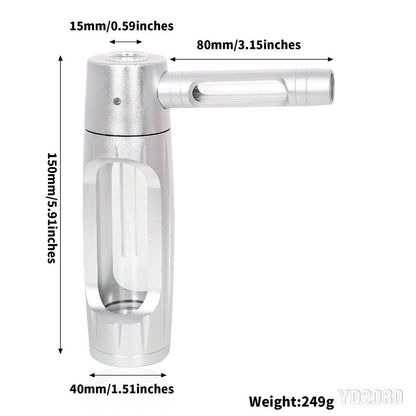 Portable metal smoking pipe with 155mm glass bowls, for dry tobacco & herb, hookah shisha pipe accessories.