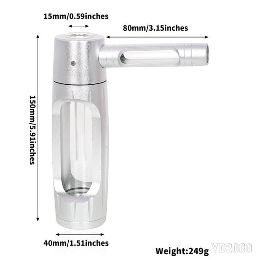 Portable metal smoking pipe with 155mm glass bowls, for dry tobacco & herb, hookah shisha pipe accessories.