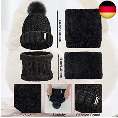 Chechury Stricken Mütze & Schal Damen Weiche Warme Fleece Gefüttert Winter B