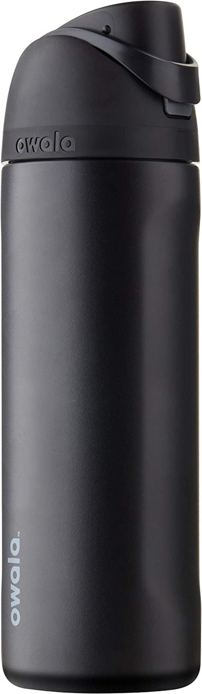 Freesip Insulated Stainless Steel Water Bottle with Straw for Sports, Travel, and School Bpa-Free Sports Water Bottle, 24 Oz, Very, Very Dark