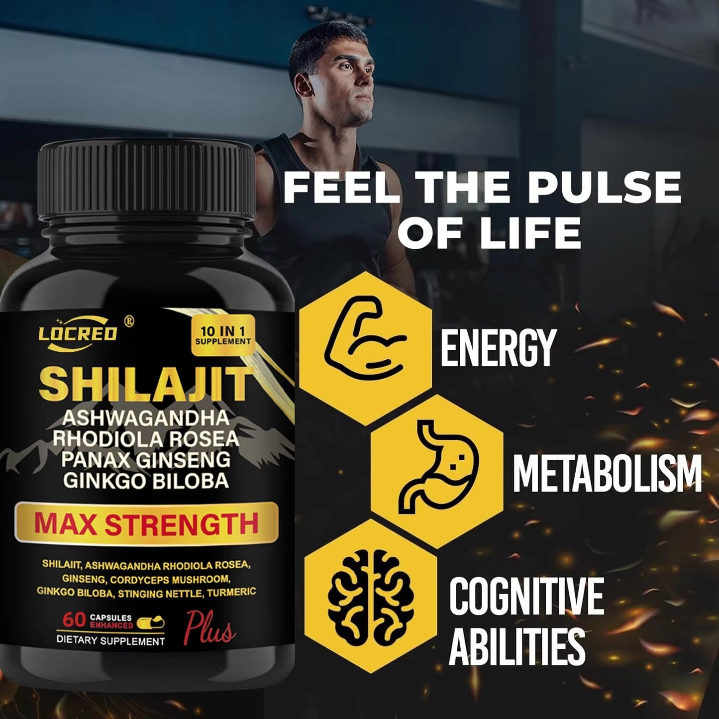 Shilajit Capsules Ashwagandha Extra Strength Dietary Supplement 60 Capsules