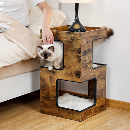 23-Inch Modern Indoor Cat Tree Tower with Free Toy, Scratching Pad, and Removable Soft Mats - Brown Cat Condo