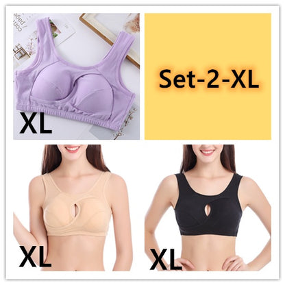 Plus Size Women Bra Ladies Cotton Quake-Proof Underwear Sleep Tops No Buckles Non Wire Lingerie With Removable Padded