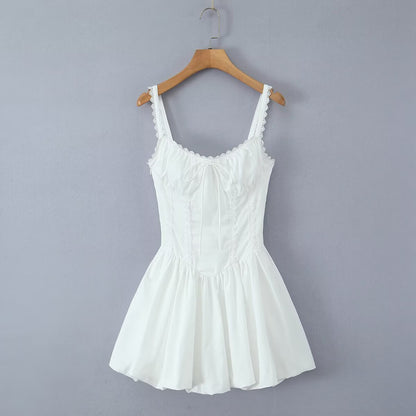 Lace Splicing Sling Lace-up Waist-controlled Dress