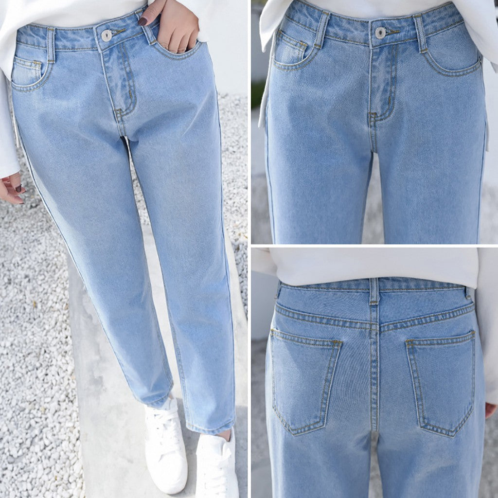 Korean version versatile loose straight denim