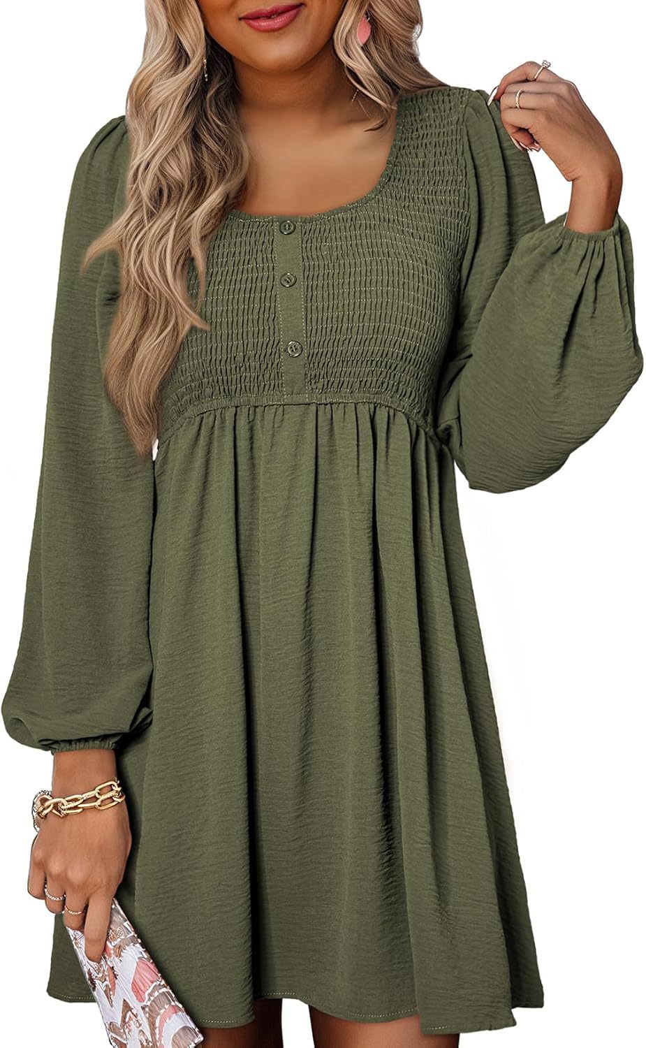 Long Sleeve High Waist A- Line Mini Dress